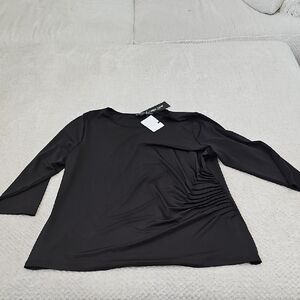 Russell Kemp Black Blouse with Ruched Detail and Long Sleeves